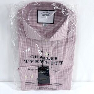 NWT Charles Tyrwhitt Dress Shirt Berry Check Non-Iron Classic Fit Mens 15/33